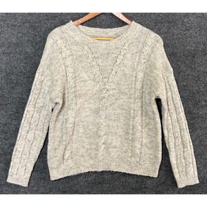 Lucky Brand Women Sweater Cable Knit Textured Cream Marl Size M